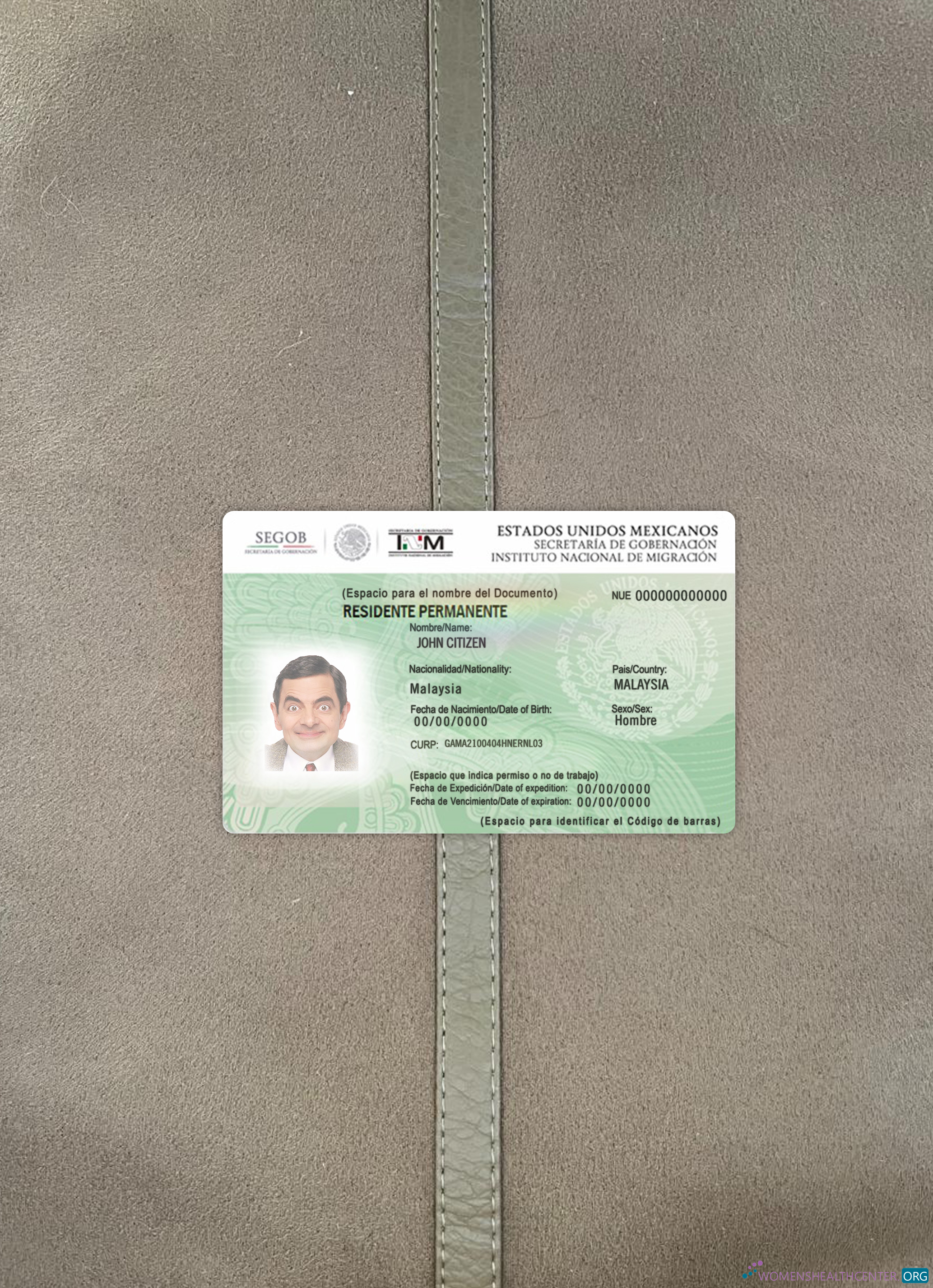 Download Mexico green card (residence permit) photolook front Photoshop template